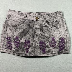 Y2K 2000s Tripp Nyc Ripped Distressed Denim Skirt 29x10 Whimsigoth Fairycore